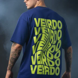 Veirdo Blue Oversized Back Graphic Printed T-shirt