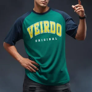 Veirdo Original Green Raglan Typography Printed T-shirt